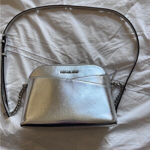 Michael Kors Metallic Silver Crossbody Bag with Chain Detail